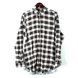 One 24 Rags Long Sleeve Shirt  Womens XL‎ Vintage Football Plaid Frayed 1343E4